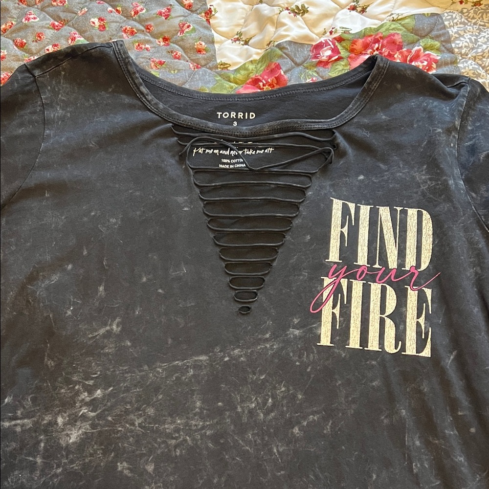 SOLD! Torrid Black 'Find Your Fire' Lace-Up Tee